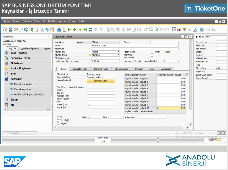 SAP Business One Üretim Ticket One